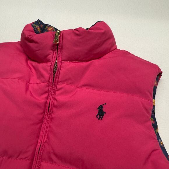 Ralph Lauren Girls‎ Large 12-14 Reversible Down Filled Puffer Vest Pink/Floral - Picture 5 of 9